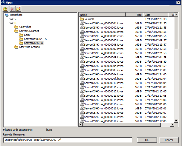 Snapshot List of IBV4 doen't matter what is selected here they all give same error