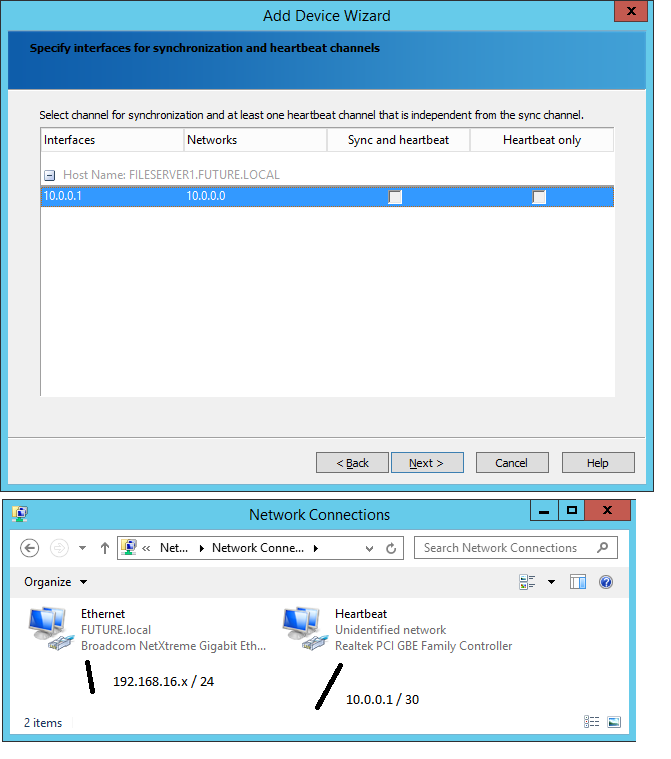 Screenshot of my network interfaces and the add device wizard